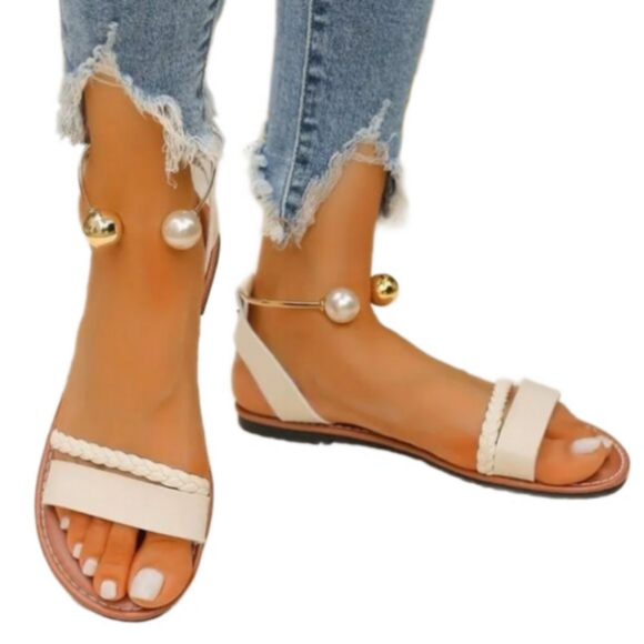 Ladies pearl Braided Sandals sz 7.5 - Picture 1 of 5